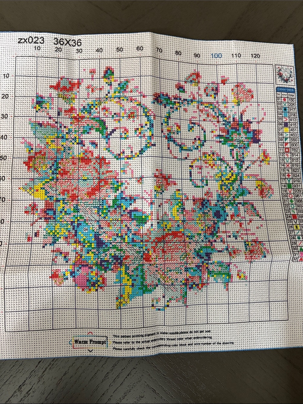 Floral Heart Cross Stitch Pattern Canvas in Multicolor